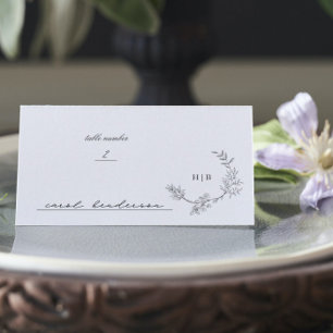 Traditional Floral Wreath Monogram Wedding Flat Place Card