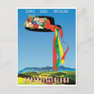 Traditional flower hat in Appenzellerland field Postcard
