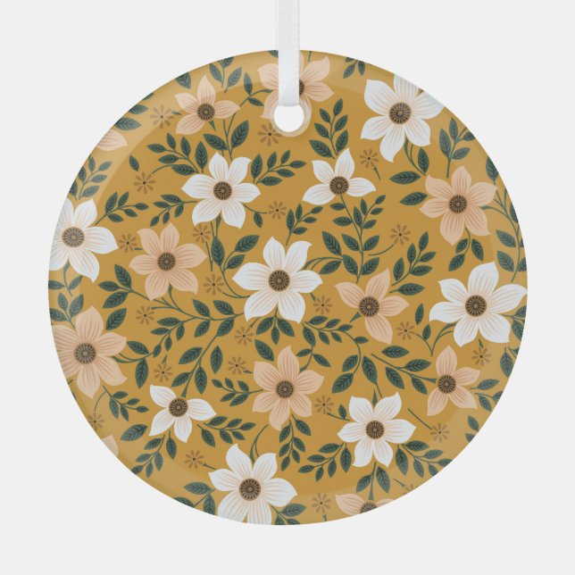 Traditional Flowers: Muster Seamless Pattern Glass Tree Decoration (Front)