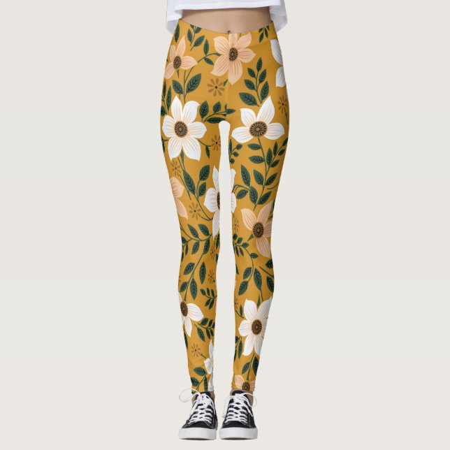 Traditional Flowers: Muster Seamless Pattern Leggings (Front)