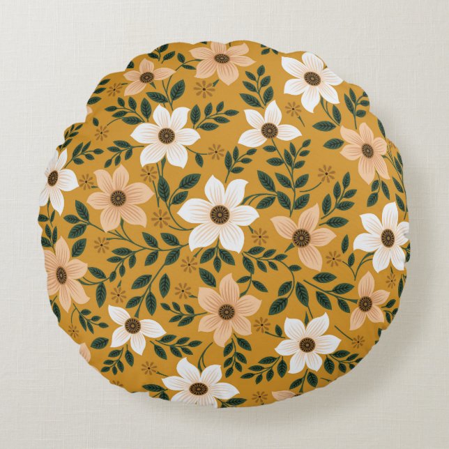 Traditional Flowers: Muster Seamless Pattern Round Cushion (Front)