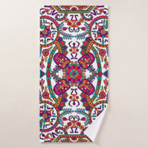 Traditional Folk Art Allover Designart, ethnic, ba Bath Towel