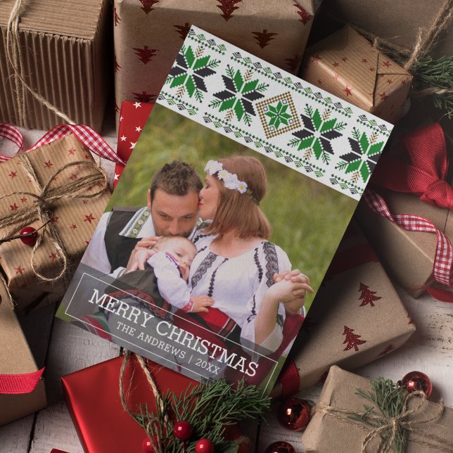 Traditional Folk Art Nordic Christmas Photo Holiday Card (Creator Uploaded)