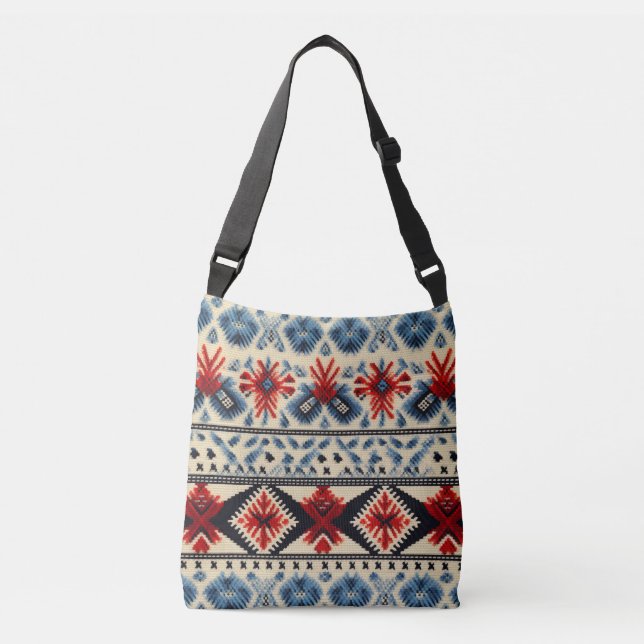 Traditional Folk Embroidery Stripe  Pattern Crossbody Bag (Front)