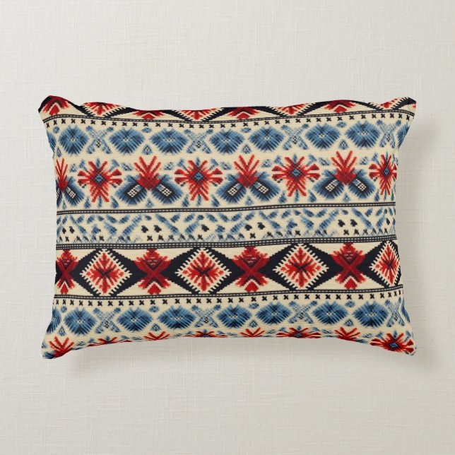 Traditional Folk Embroidery Stripe  Pattern Decorative Cushion (Front)