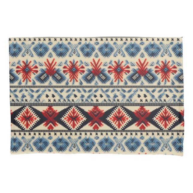 Traditional Folk Embroidery Stripe  Pattern Pillowcase (Front)