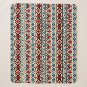 Traditional Folk Embroidery Stripe Pattern Sherpa Blanket