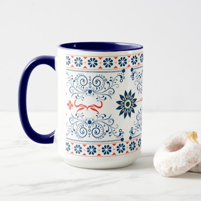 Traditional Folk Floral Pattern Mug (With Donut)