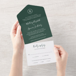 Traditional Forest Green Elegant Wedding All In One Invitation