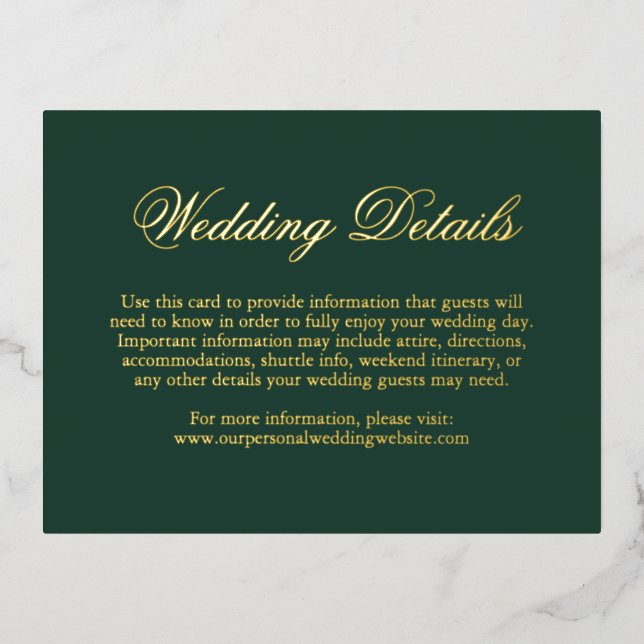 Traditional Forest Green Formal Elegant Wedding Foil Invitation Postcard (Front)
