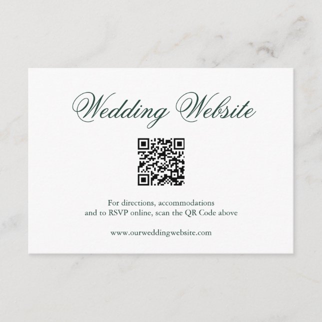 Traditional Forest Green Formal QR Code Wedding Enclosure Card (Front)