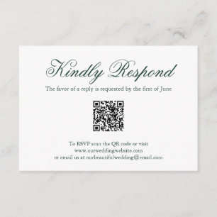 Traditional Forest Green Formal QR Code Wedding RSVP Card