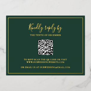 Traditional Forest Green QR Code Wedding RSVP Card