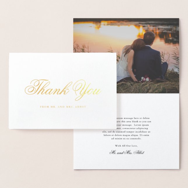 Traditional Formal Photo Elegant Wedding Thank You Foil Card (Display)