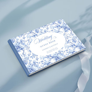 Traditional French Blue Toile Roses Guest Book