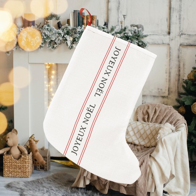 Traditional French Joyeux Noël Red Stripe Small Christmas Stocking (Creator Uploaded)