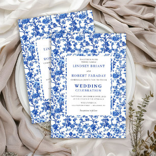 Traditional French Toile Blue Floral Wedding  Invitation