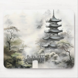 Traditional Garden Asian Painting Mouse Pad