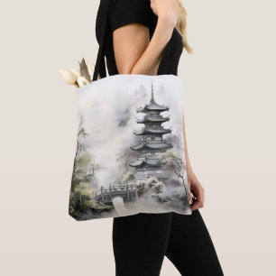 Traditional Garden Asian Painting Tote Bag