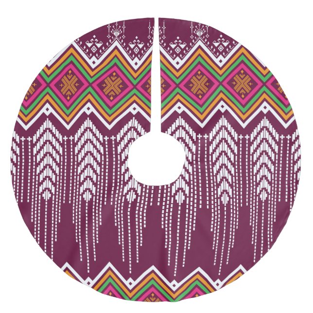 Traditional Geometric Ethnic Pattern Brushed Polyester Tree Skirt (Front)