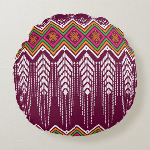 Traditional Geometric Ethnic Pattern Round Cushion