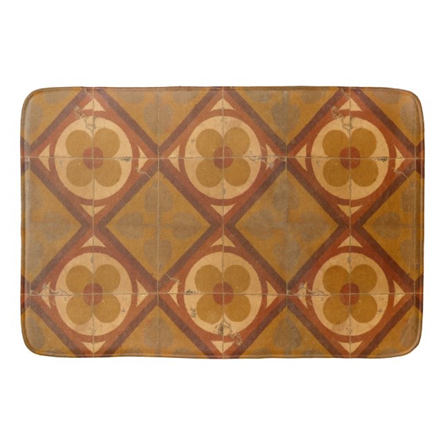 Traditional Geometric Floral Ceramic Tiles Bath Mat (Front)