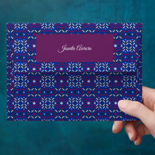 Traditional Geometric Pixel Pattern in Deep Blue  Envelope