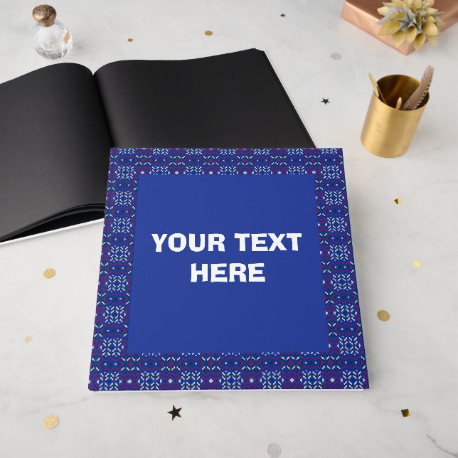 Traditional Geometric Pixel Pattern in Deep Blue  Guest Book (Front Open)