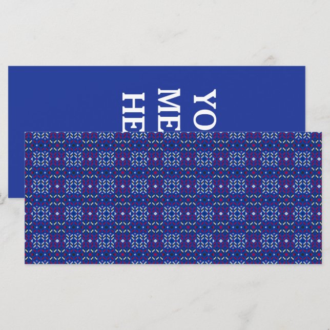 Traditional Geometric Pixel Pattern in Deep Blue  Menu (Front/Back)