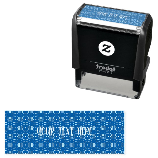 Traditional Geometric Pixel Pattern in Deep Blue  Self-inking Stamp (In Situ)