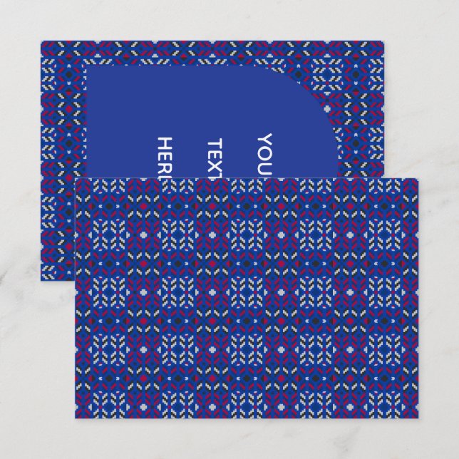 Traditional Geometric Pixel Pattern in Deep Blue  Thank You Card (Front/Back)