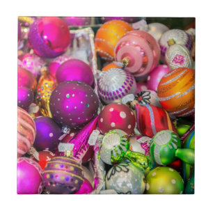 Traditional Glass Ornaments At Christmas Market Ceramic Tile