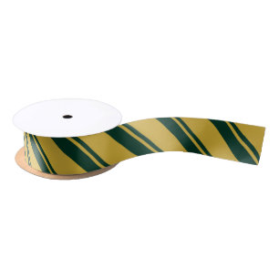 Traditional Gold and Dark Green Striped Pattern Satin Ribbon
