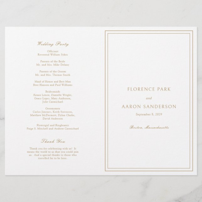 Traditional Gold Budget Catholic Wedding Program Flyer (Front)
