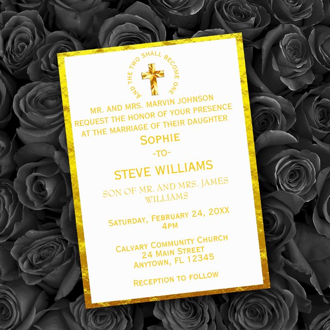 Traditional Gold Christian Cross Wedding Invitation (Traditional Gold Christian Cross Wedding Invitation)