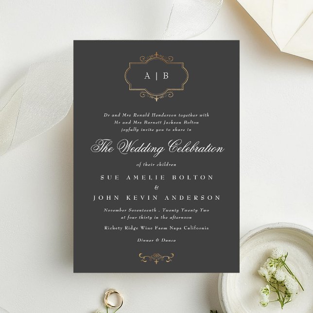traditional gold crest monogram wedding invitation (Creator Uploaded)
