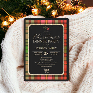 Traditional gold Festive Plaid Christmas Party Invitation