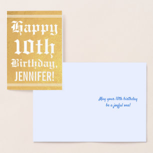 Traditional Gold Foil 10th Birthday w/ Custom Name Foil Card