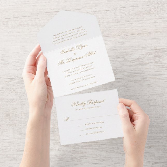 Traditional Gold Formal Elegant Wedding All In One Invitation (Tearaway)