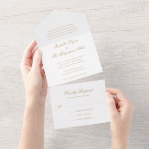 Traditional Gold Formal Elegant Wedding All In One Invitation
