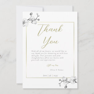 Traditional Gold Frame White Orchid Bridal Shower Thank You Card