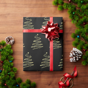 Traditional gold metallic Christmas tree black Wrapping Paper