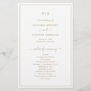 Traditional Gold Monogram Budget Wedding Program Flyer