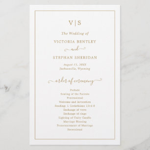 Traditional Gold Monogram Elegant Wedding Program