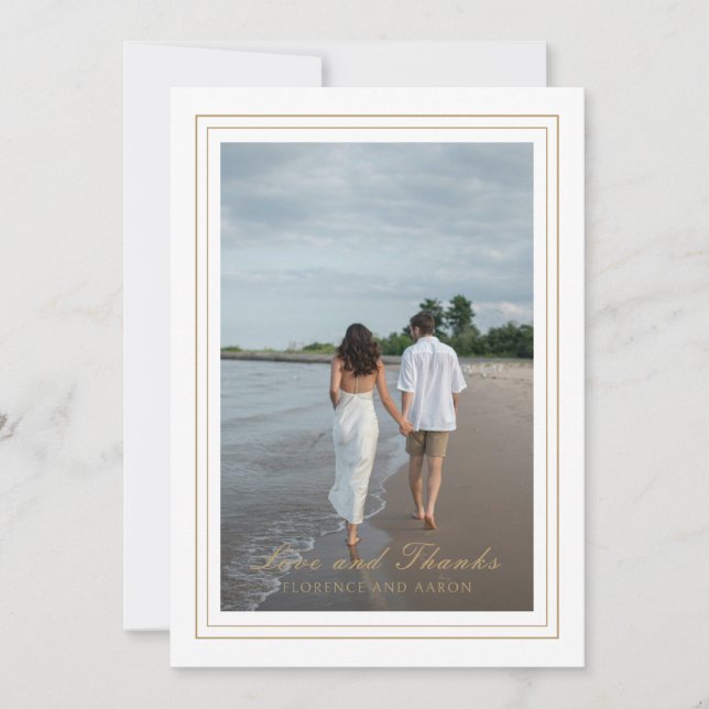 Traditional Gold Photo Timeless Wedding Thank You Card (Front)
