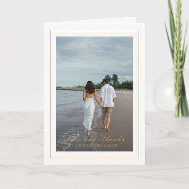 Traditional Gold Photo Timeless Wedding Thank You Card (Front)