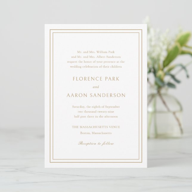 Traditional Gold Timeless Wedding Invitation (Standing Front)