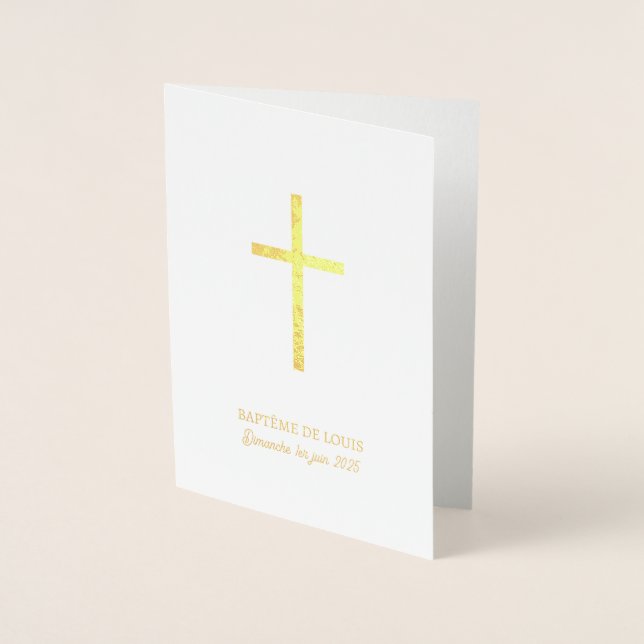 Traditional Golden Baptism Party Foil Card (Front)