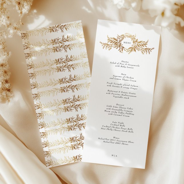 traditional golden wreath monogram Wedding Menu (Creator Uploaded)