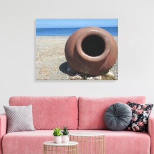 Traditional Greek Terracotta Pot on the Beach Canvas Print